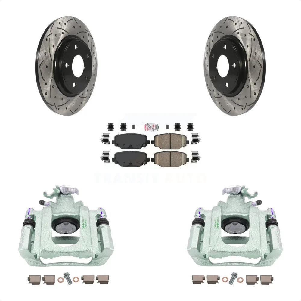 Transit Auto Rear Disc Brake Coated Caliper Drilled Slotted Rotors And Ceramic Pads Kit For 2012 Ram C/V With Dual Piston Front KCD-101645N
