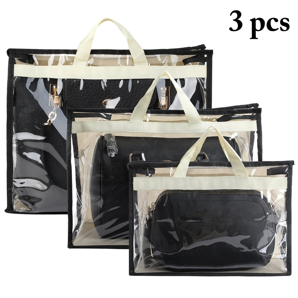 3 Pcs Dust Bags for Handbags, Clear Handbag Storage, Purse Storage Organizer for Closet, Purse Protection Hanging Closet Organizer with Zipper and Handles