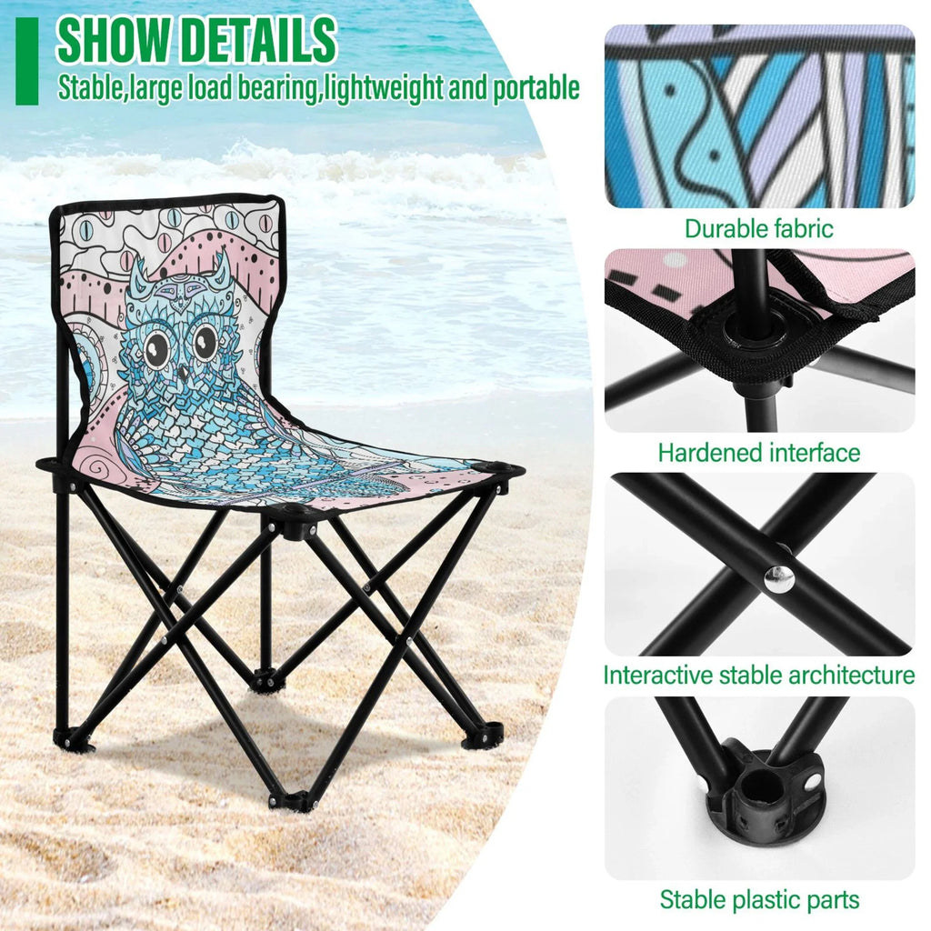 Mandala Abstract Owl Portable Camping Chair Small for Kids Outdoor Folding Beach Chair Fishing Chair Lawn Chair with Carry Bag