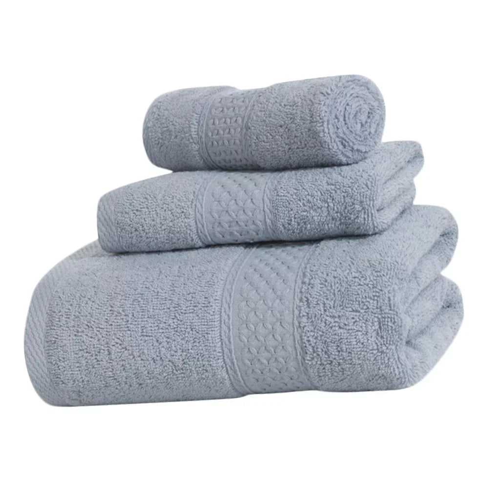 3 Pcs/set Home Hotel Cotton Towel Hands Face Body Water Sweat Absorption Cleaning Drying Towel, Medium Grey