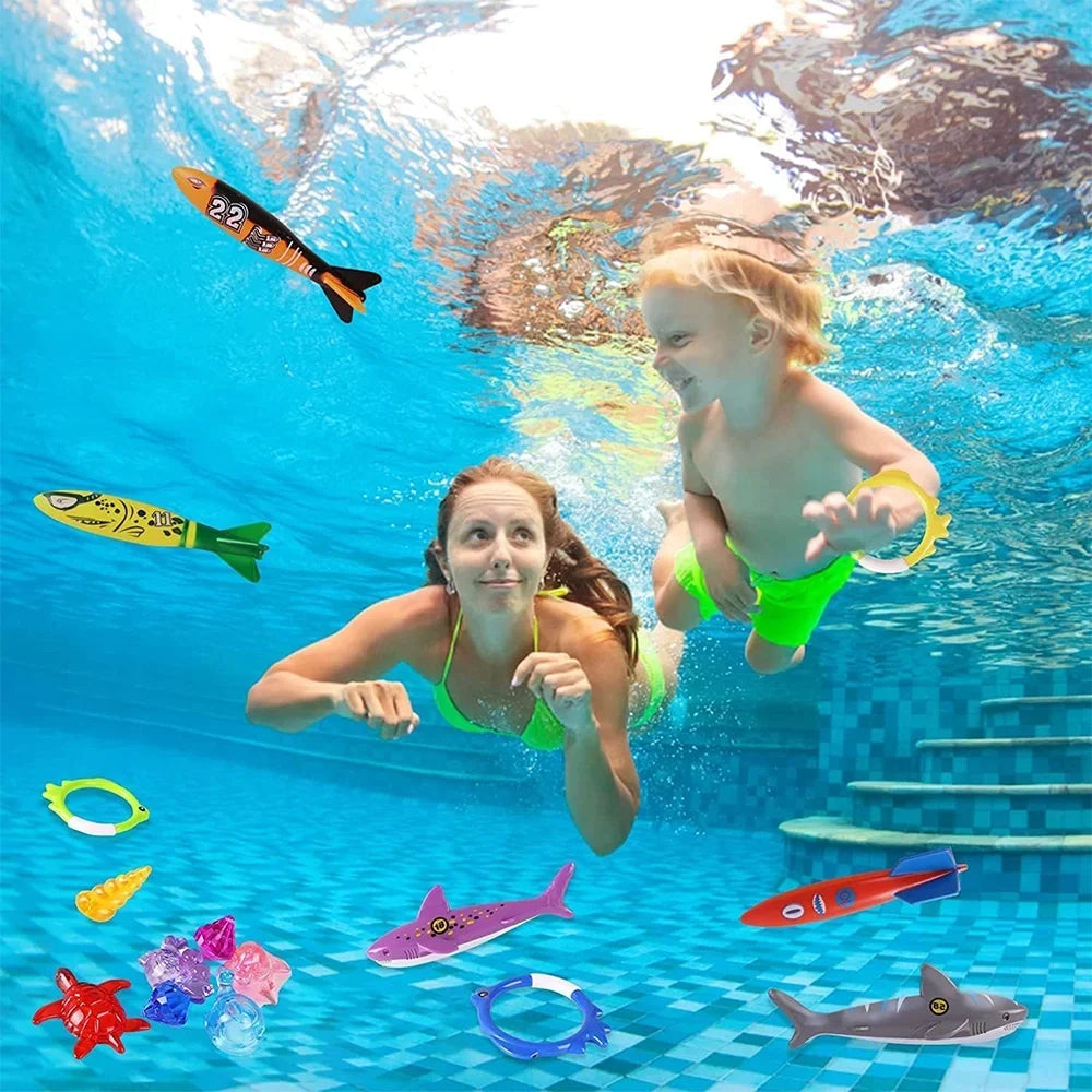 Playoza Summer Pool Diving Swimming Toys for Kids,Fun Swim Games Set, Underwater Dive Gifts with Storage Bag,20 Pack Swimming Pool Toys Swim Learning & Diving Skill Development for Boys Girls