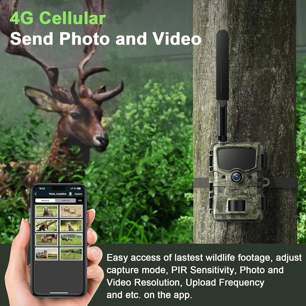 CAMPARK 4G LTE Cellular Trail Camera Sends Picture Video to Cell Phone - 24MP 1080P Game Hunting Camera with Night Vision Motion Activated Waterproof for Wildlife Monitoring Trail Cam with SD Card