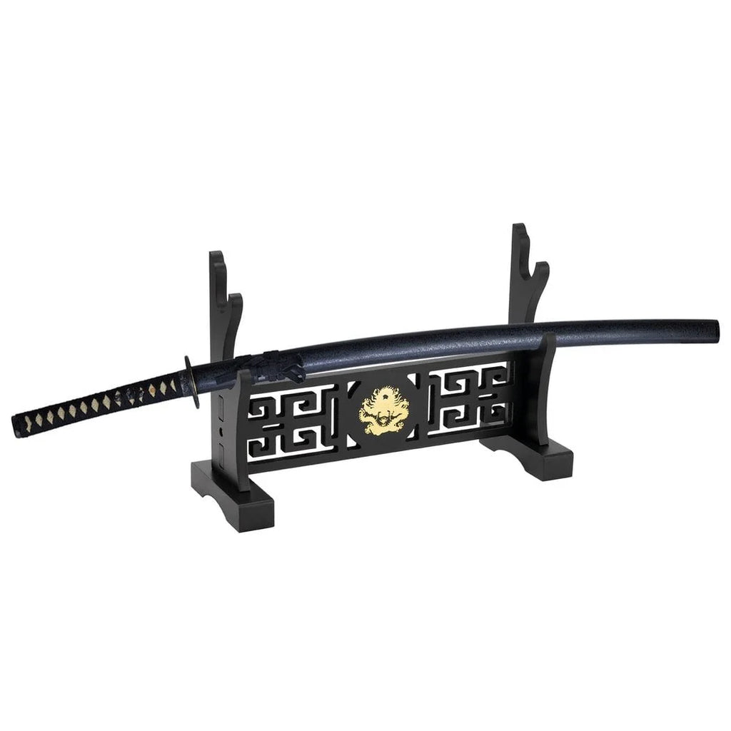 Sword Blade Stand, 2-Tier Katana Holder, Samurai Cosplay Long Blade Stand Organizer, Hollow Out Dragon Pattern Design, Portable Sword Rack Shelf