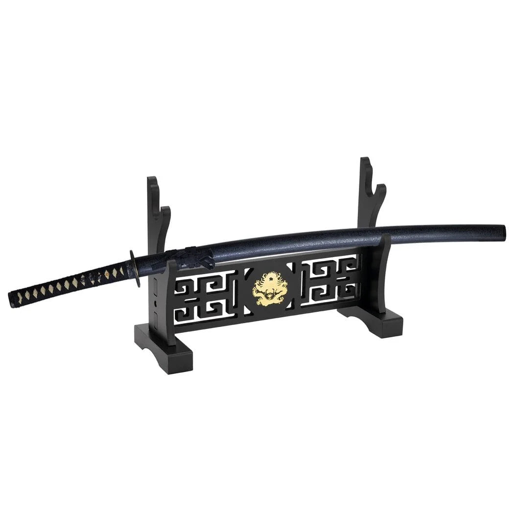 Sword Blade Stand, 2-Tier Katana Holder, Samurai Cosplay Long Blade Stand Organizer, Hollow Out Dragon Pattern Design, Portable Sword Rack Shelf