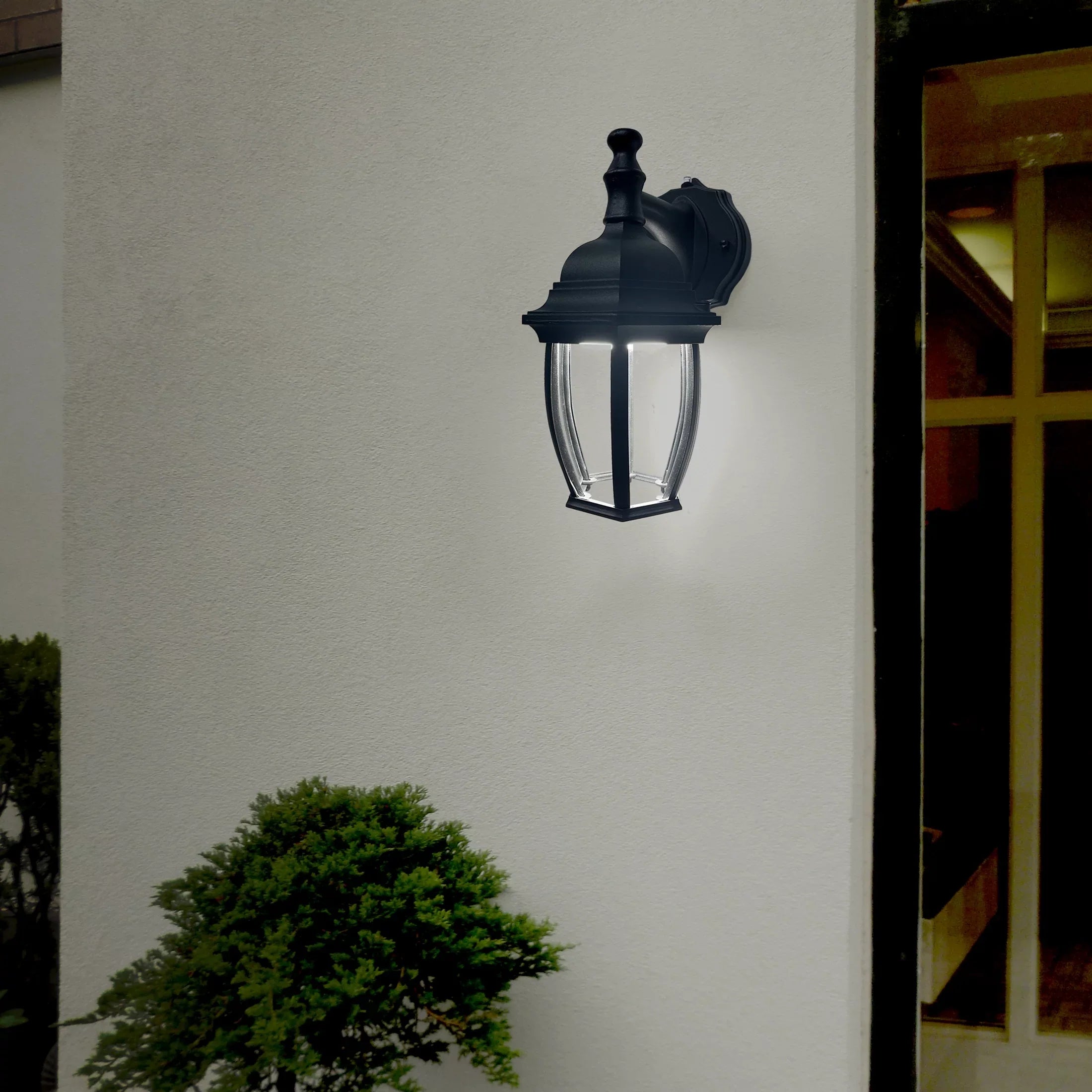 Maxxima LED Outdoor Wall Light - Black Coach Light Fixture with Clear Glass, Photocell Sensor, 830 Lumens, 3 CCT 3000K/4000K/5000K, Dusk to Dawn Lighting for Porch, Garage, and Front Door