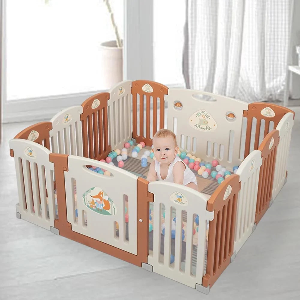 UBesGoo 14 Panel Baby Playpen Safety Fence Play Yard Indoor Outdoor,Yellow