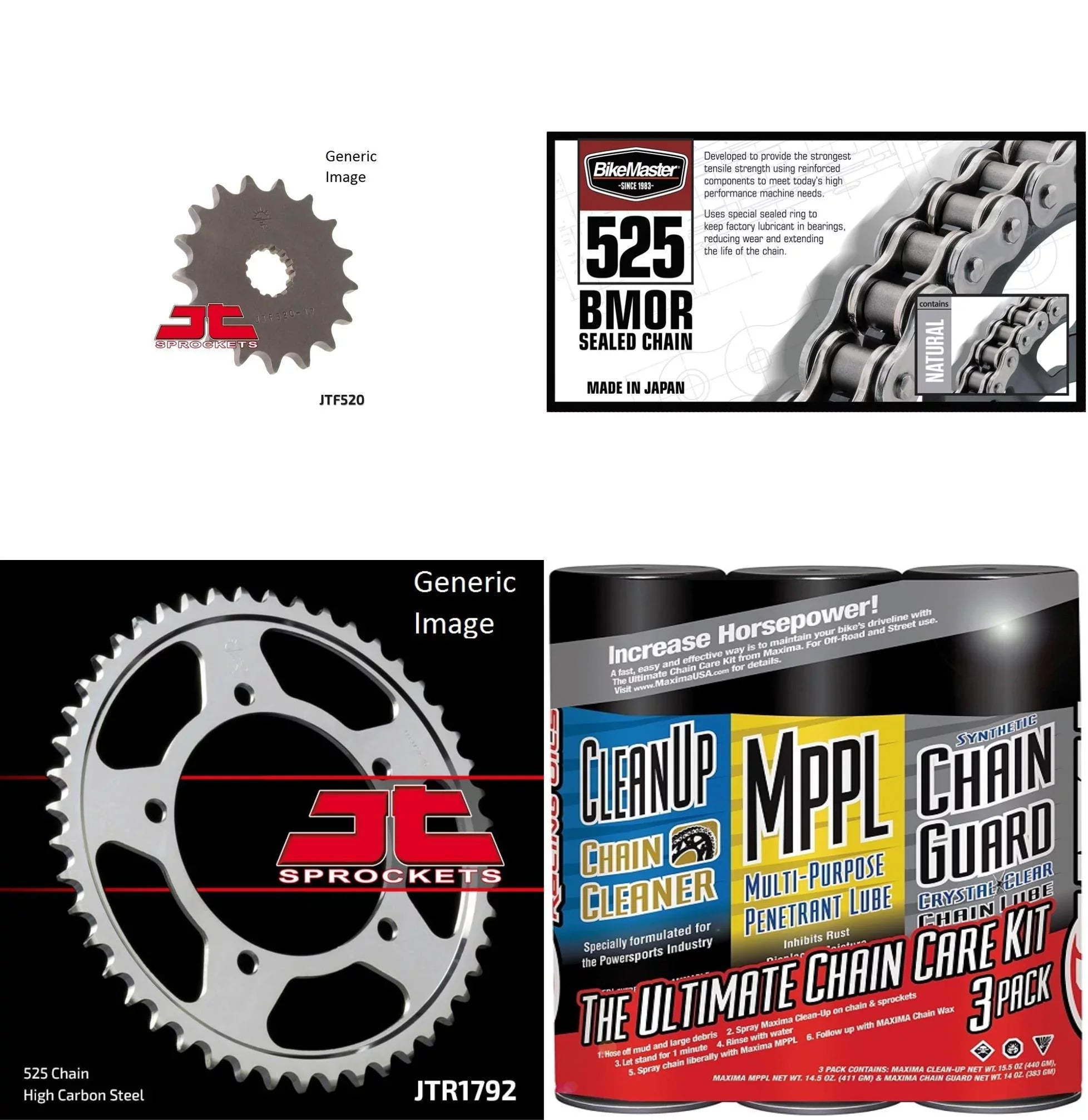 BIKEMASTER 525 BMOR Sealed Chain Natural with MAXIMA Wax, JT Front & Rear Sprocket Kit for Street SUZUKI GSX-R600 2001-2005
