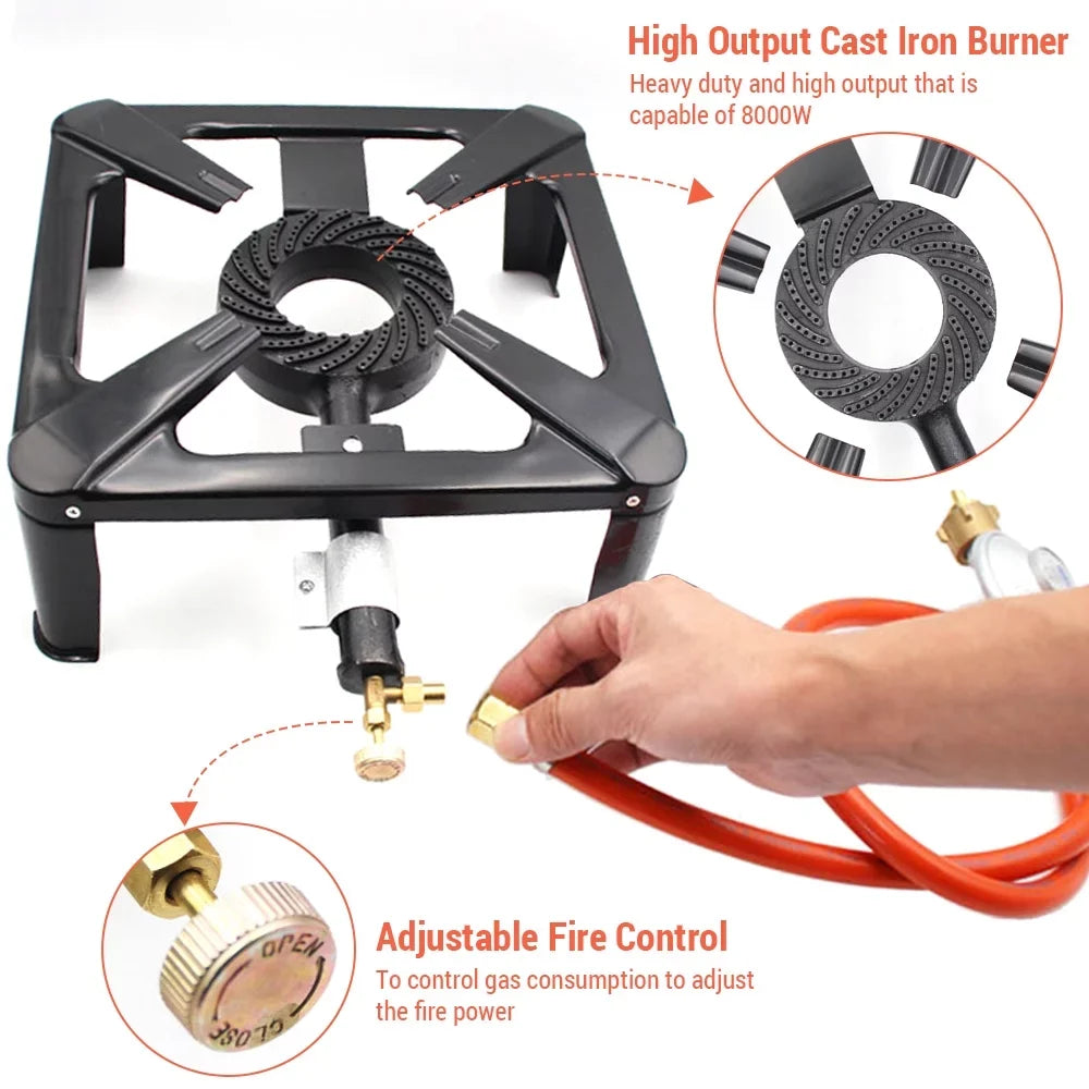 Nebublu Propane Gas Cooker - Single Cast Iron Stove for Camping BBQ, Portable and Efficient